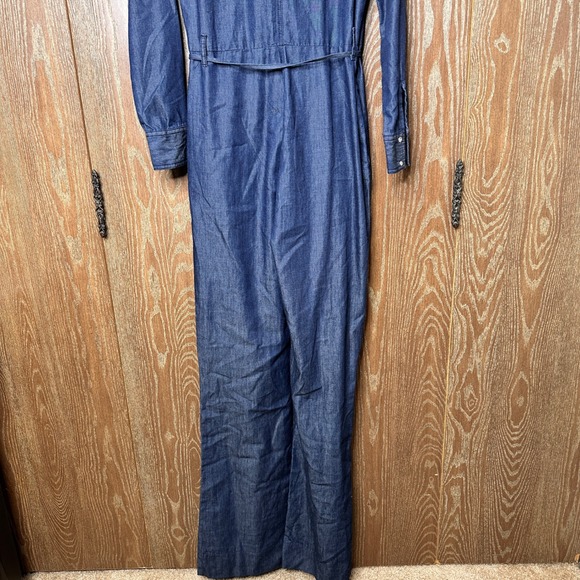 NWT Denim Jumpsuit Ruby Pearl Snap Button Front Belted Long Sleeve Wide Leg Blue - Picture 10 of 10